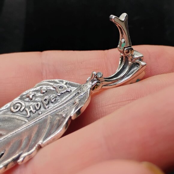 Fritz Casuse Carolyn Pollack Sterling Silver Turquoise Prayer Feather Pendant - Picture 7 of 10